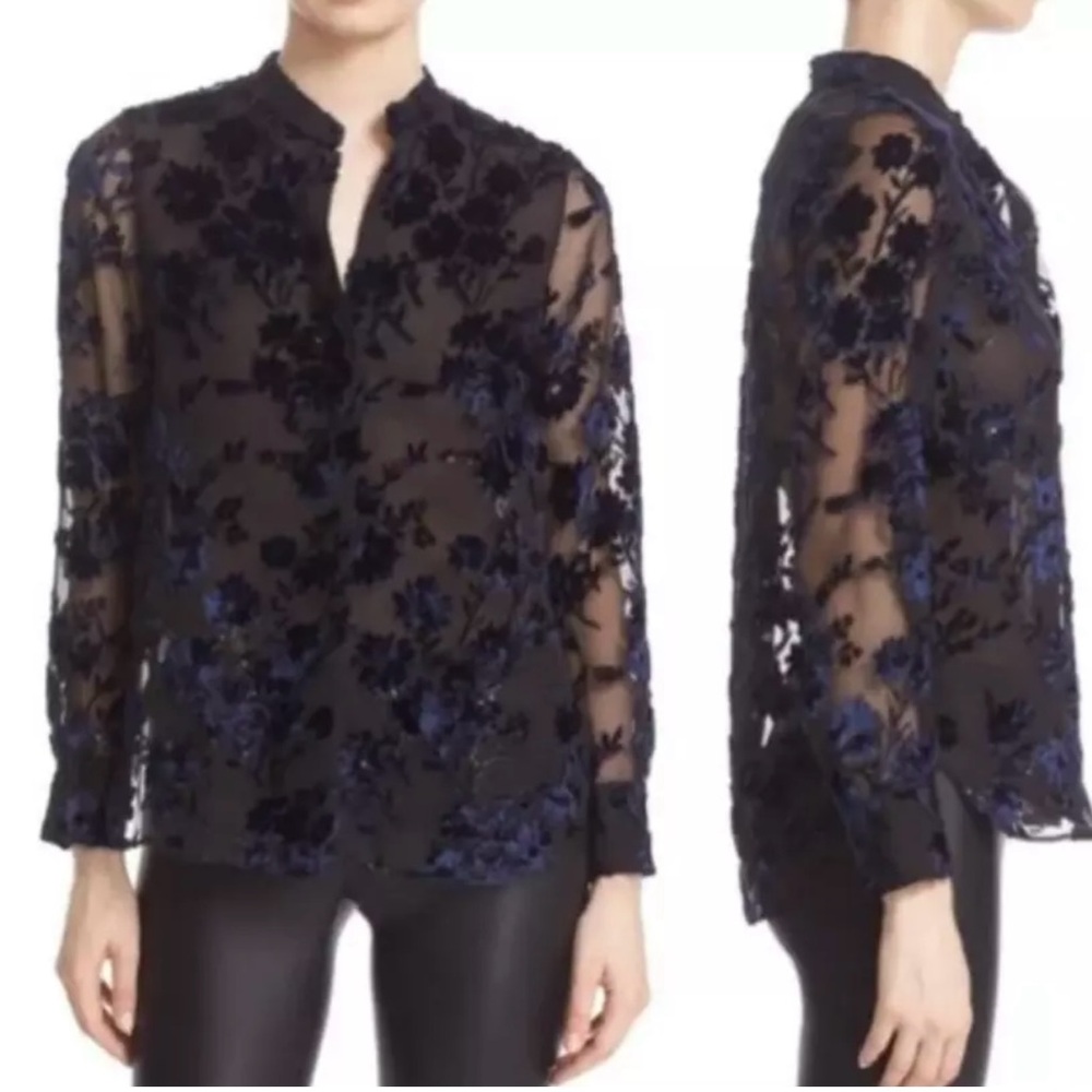 Alice + Olivia black and navy burnout sparkle beautiful top XS